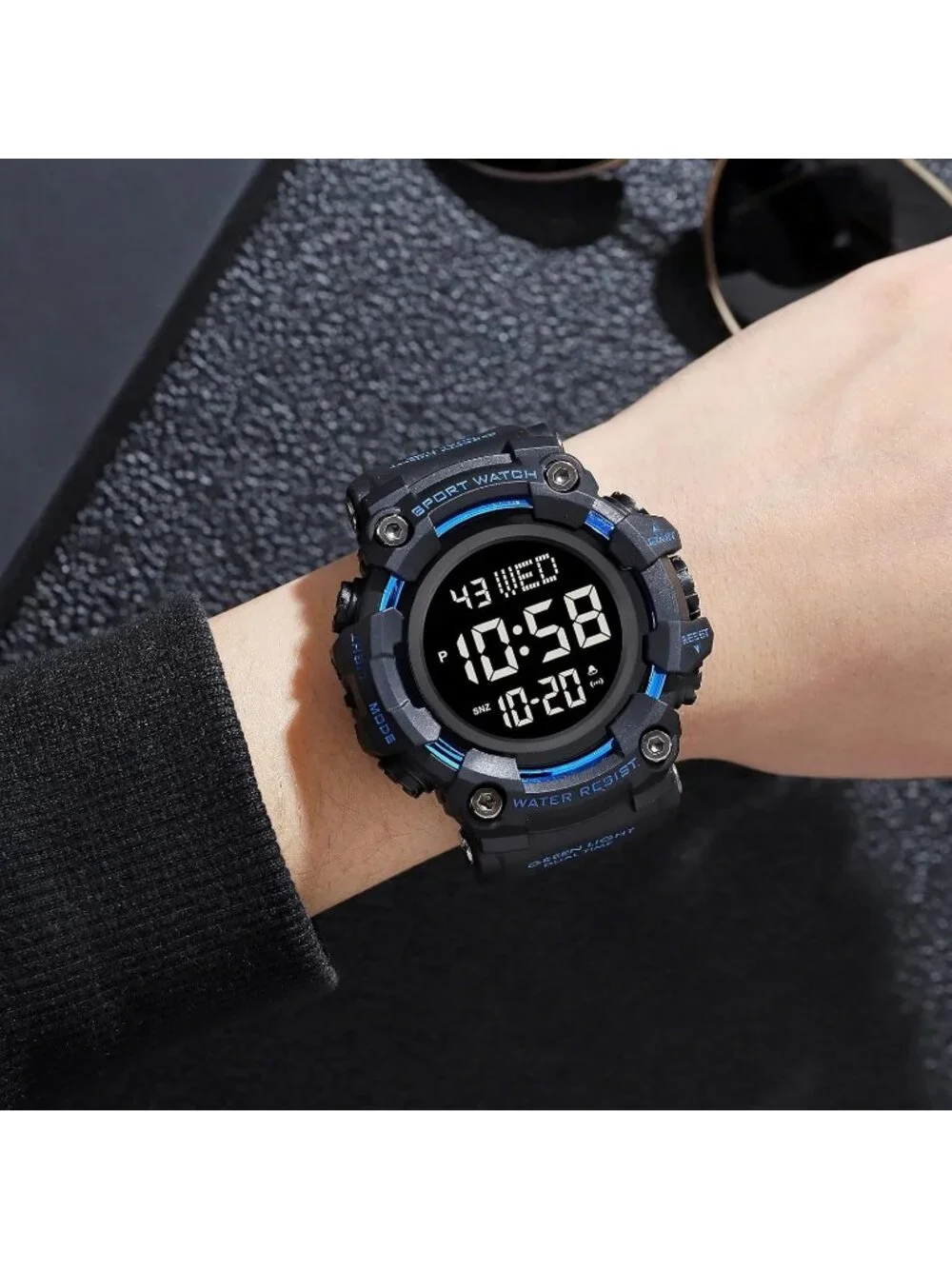 Men's Black Blue Analog Quartz Rubber Band Waterproof Electronic Digital Watch